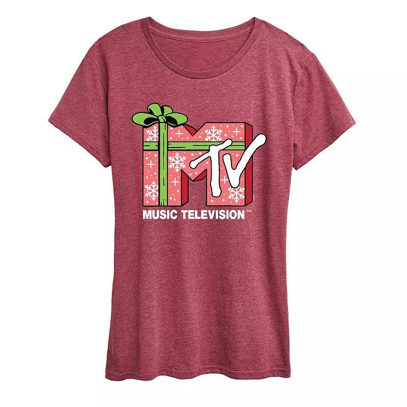 Womens MTV Christmas Present Graphic Tee Grey Dark Red Product Image