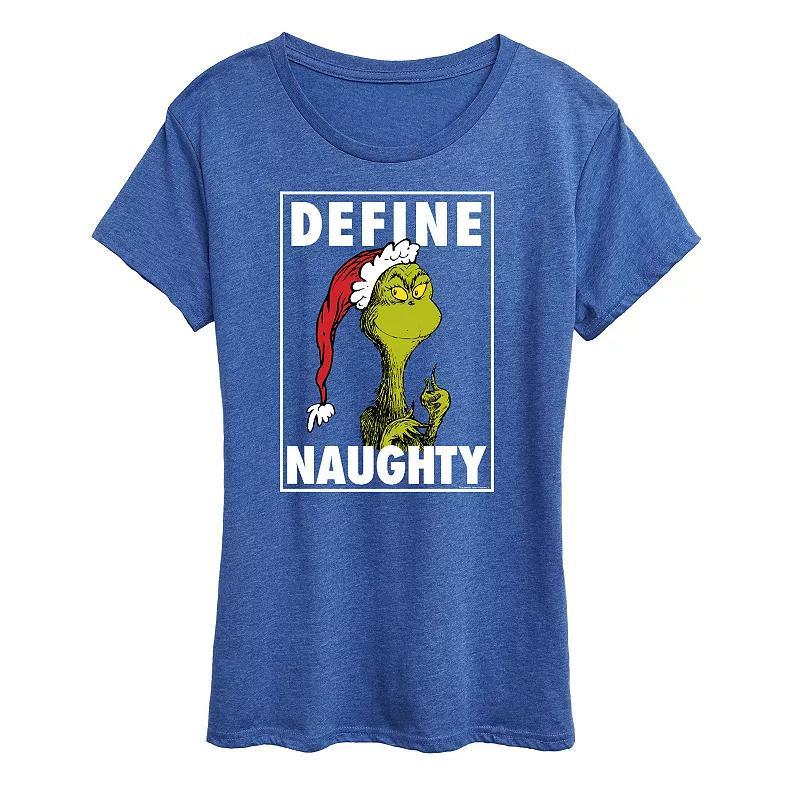 Womens Dr. Seuss The Grinch Define Naughty Graphic Tee, Girls Grey Red Product Image