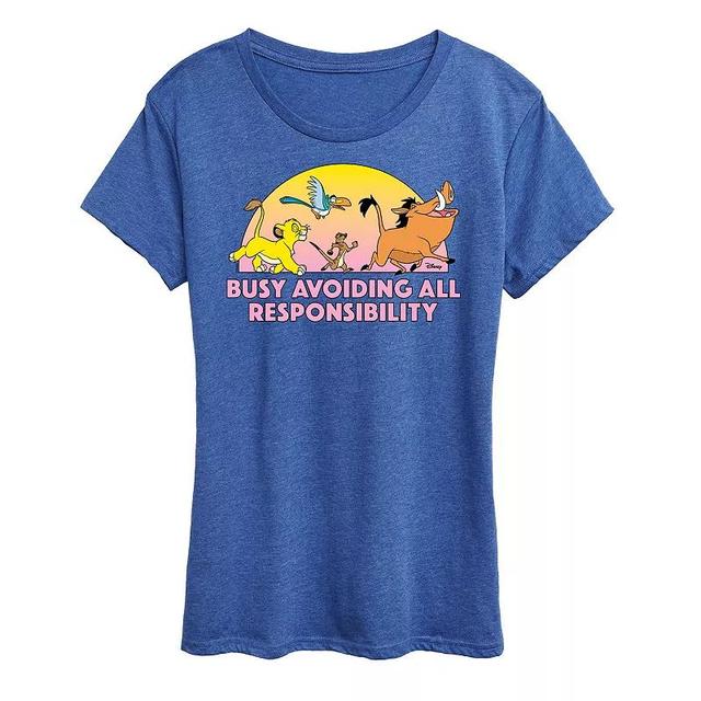 Disneys Lion King Womens Avoid Responsibility Graphic Tee Blue Product Image