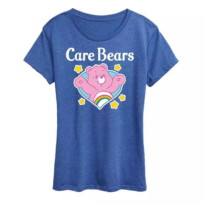 Womens Care Bears Logo Cheer Heart Graphic Tee Grey Royal Blue Product Image