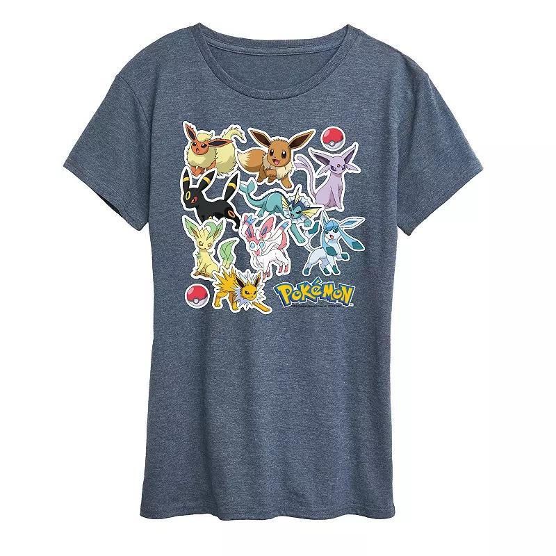 Womens Pokemon Eeveelution Stickers Graphic Tee, Girls Blue Product Image