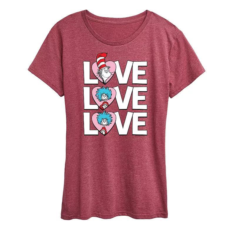 Womens Dr. Seuss Love Stacked Graphic Tee Grey Gray Product Image