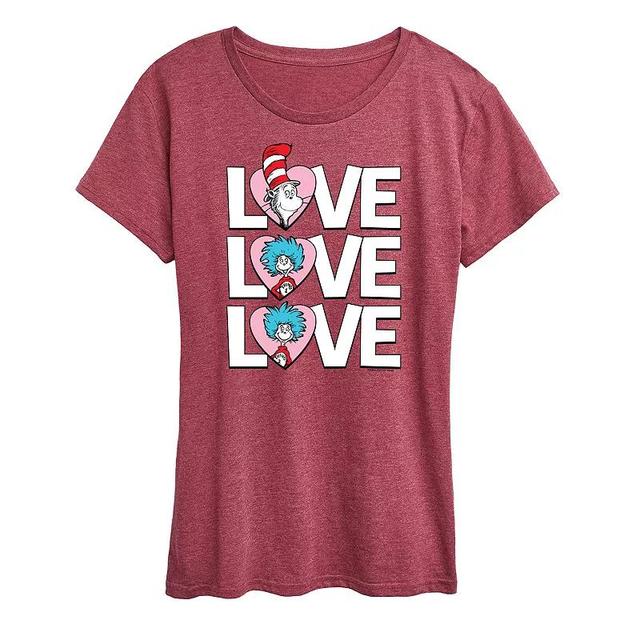 Womens Dr. Seuss Love Stacked Graphic Tee Grey Red Product Image