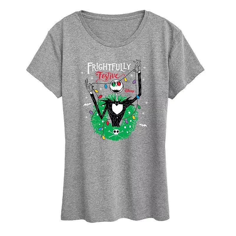 Disneys Nightmare Before Christmas Womens Festive Graphic Tee, Girls Grey Gray Product Image