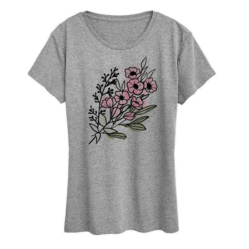 Womens Watercolor Flowers Graphic Tee, Girls Grey Gray Product Image