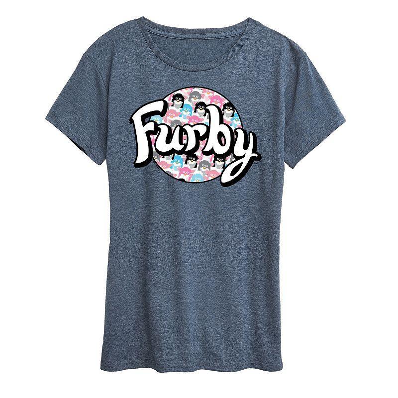 Womens Furby Logo Circle Graphic Tee Grey Royal Blue Product Image