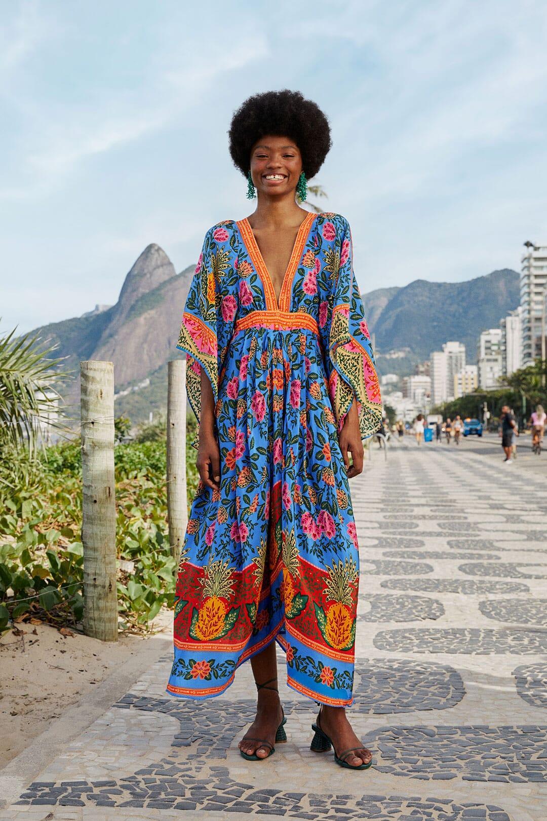 Blue Pineapple Garden Kaftan Maxi Dress Product Image