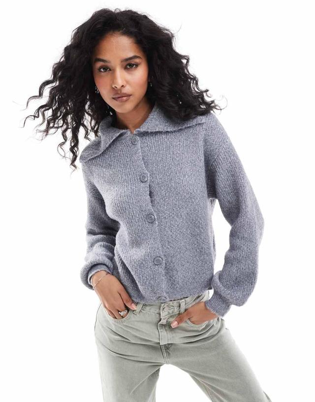 Stradivarius knitted polo top in gray Product Image