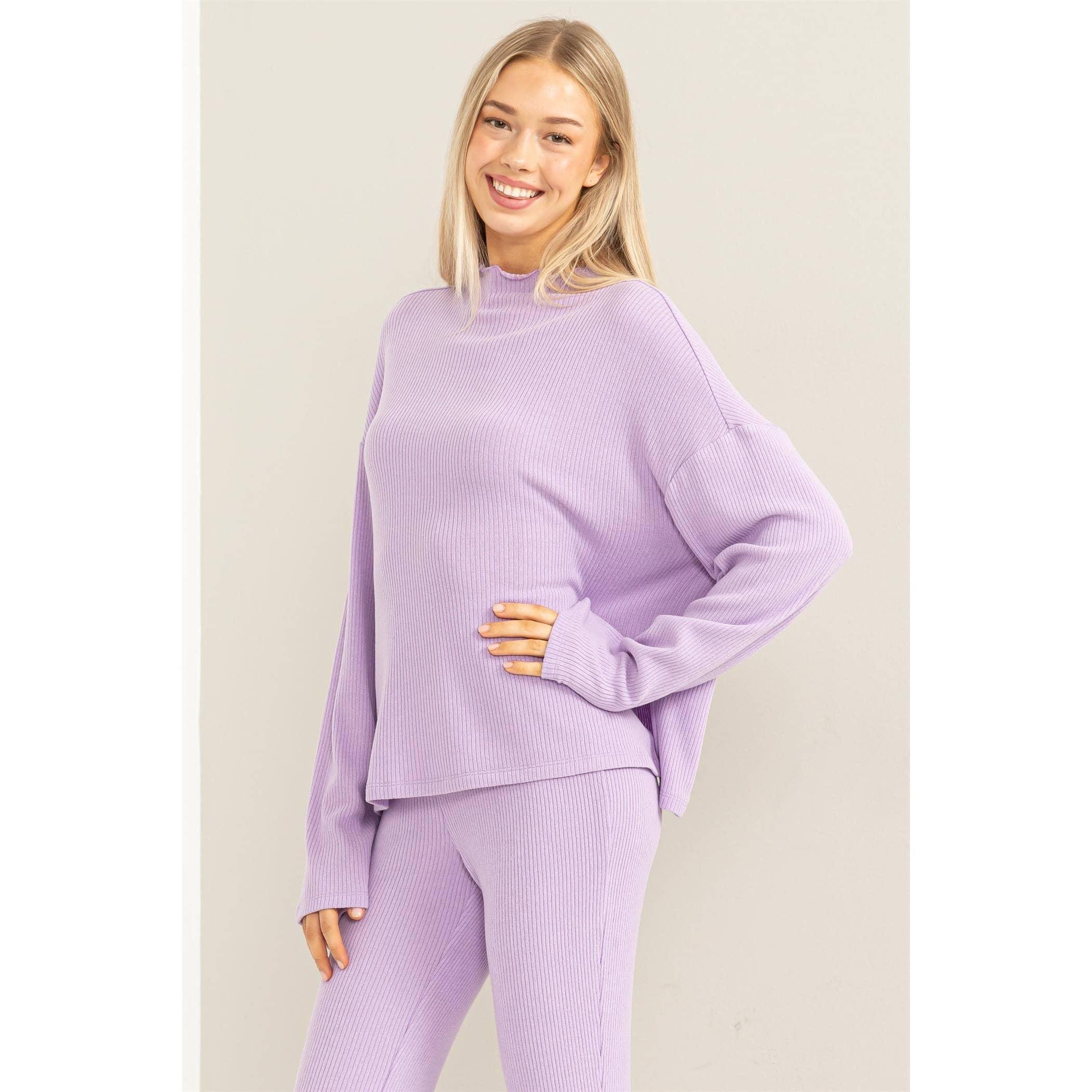 Lavender Oversized High Neck Top With Side Slit Product Image