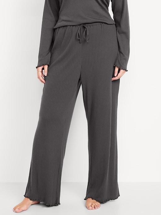 High-Waisted Ribbed Pajama Pants Product Image