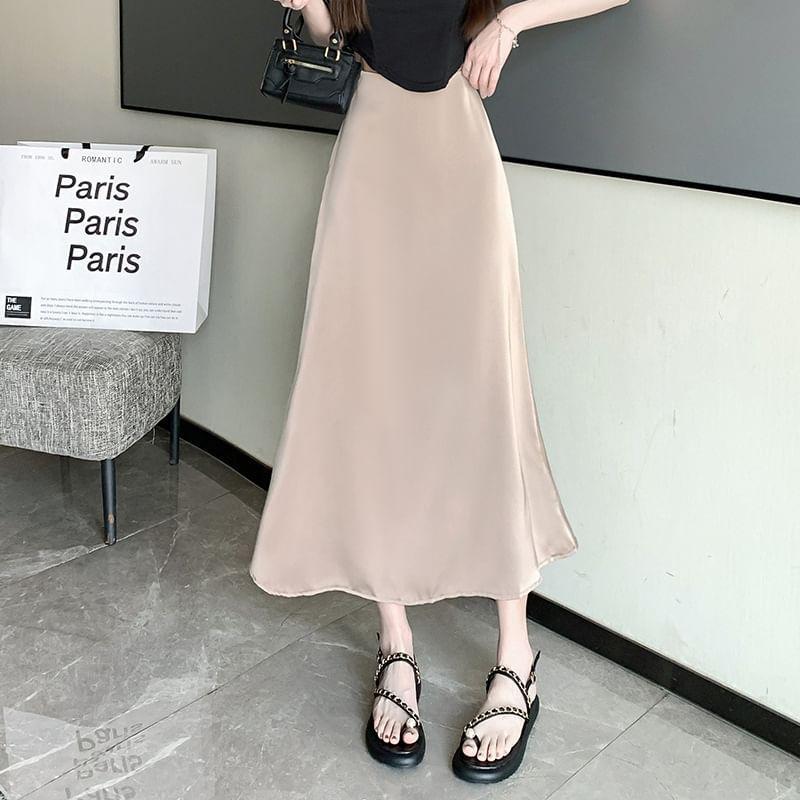 High Waist Plain Maxi A-Line Skirt Product Image