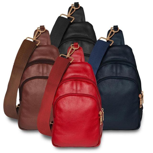 Real Leather Solid Strap Shoulder Sling Bag Product Image