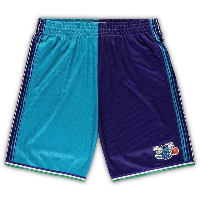 Mens Mitchell & Ness Teal/Purple Charlotte Hornets Big & Tall Hardwood Classics Split Swingman Shorts Product Image