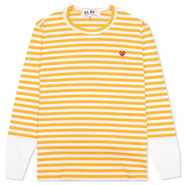 Women's Striped White Sleeve L/S T-Shirt - Yellow Female Product Image