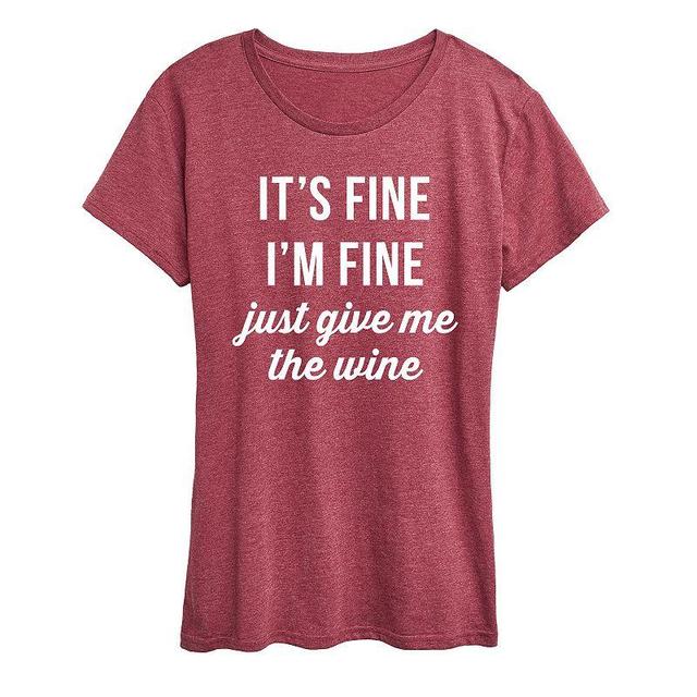 Womens Im Fine Just Give Me The Wine Graphic Tee, Girls Grey Dark Red Product Image