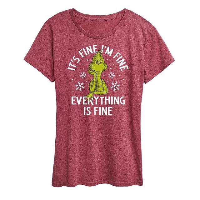 Womens Dr. Seuss Grinch Its Fine Im Fine Graphic Tee, Girls Grey Juniper Product Image