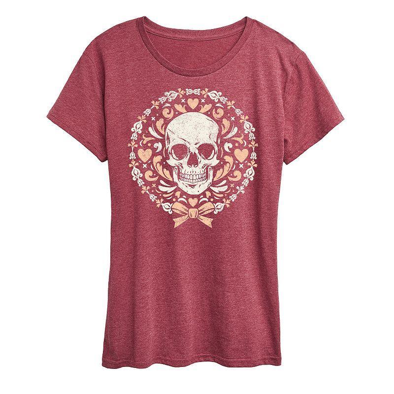 Womens Coquette Skull Graphic Tee Grey Green Product Image