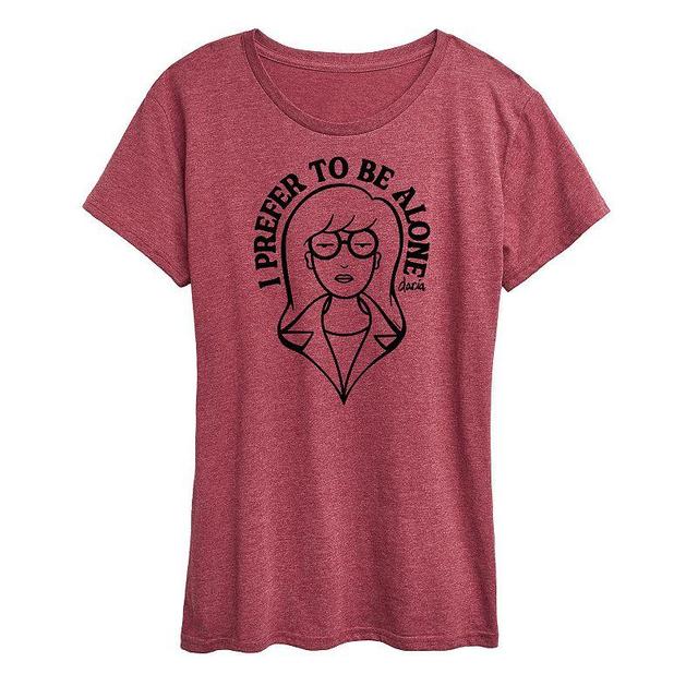 Womens Daria I Prefer To Be Alone Graphic Tee, Girls Grey Gray Product Image