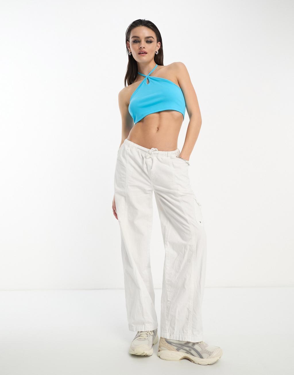 Only Exclusive halterneck crop top in bright blue Product Image