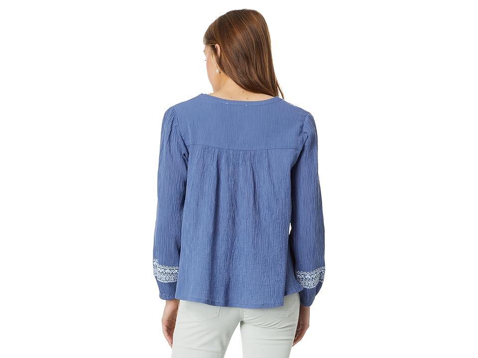 Lucky Brand Embroidered Popover Blouse (Costal Stripe) Women's Clothing Product Image