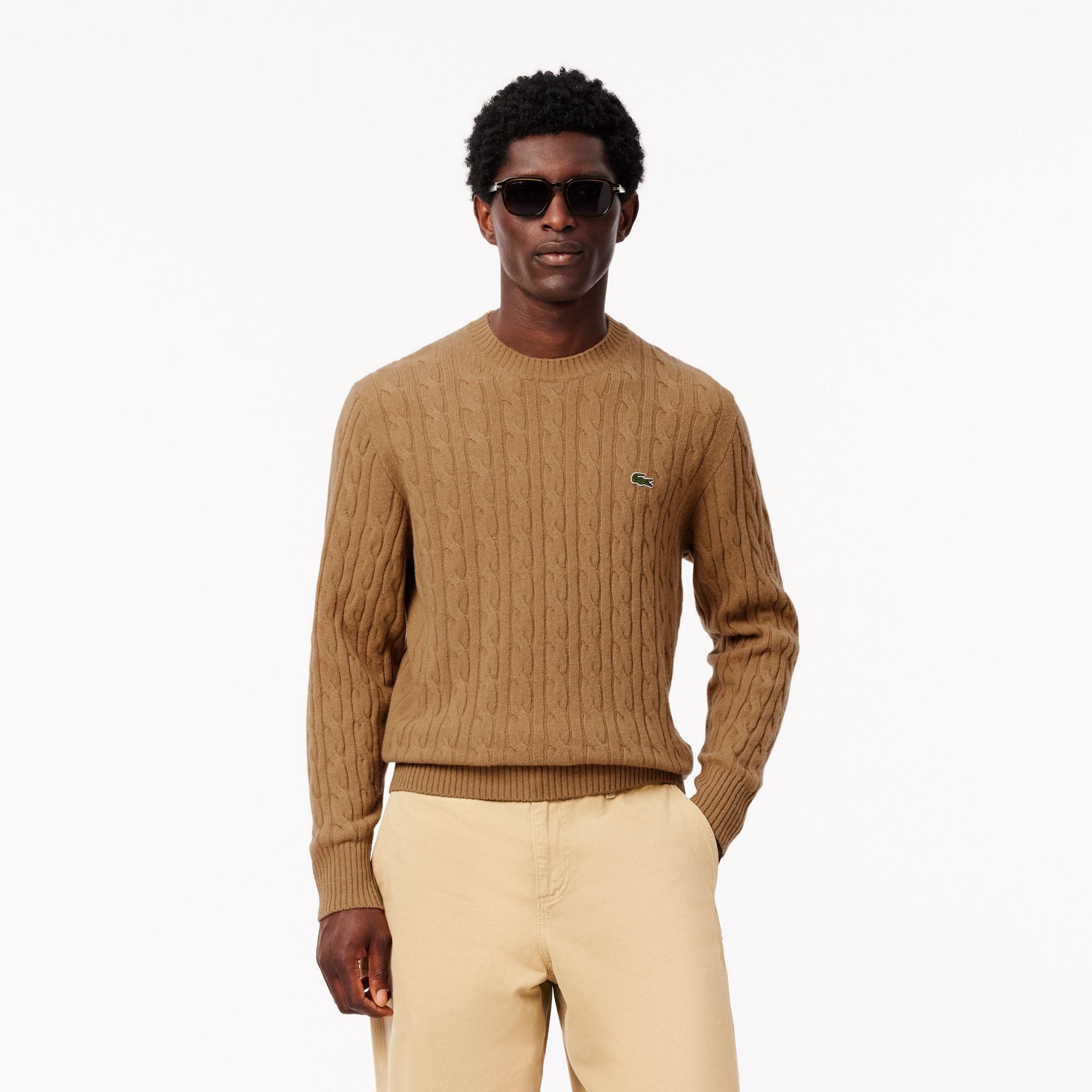 Cable Knit Carded Wool Crew Neck Sweater Product Image