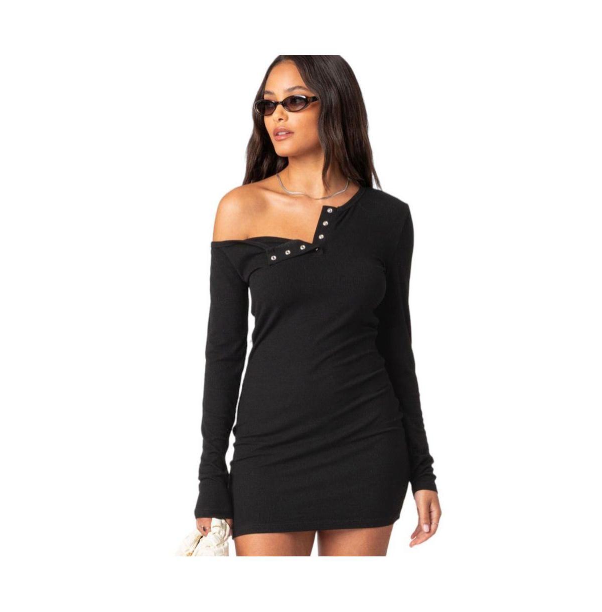 EDIKTED Soleste Long Sleeve Rib Henley Minidress Product Image