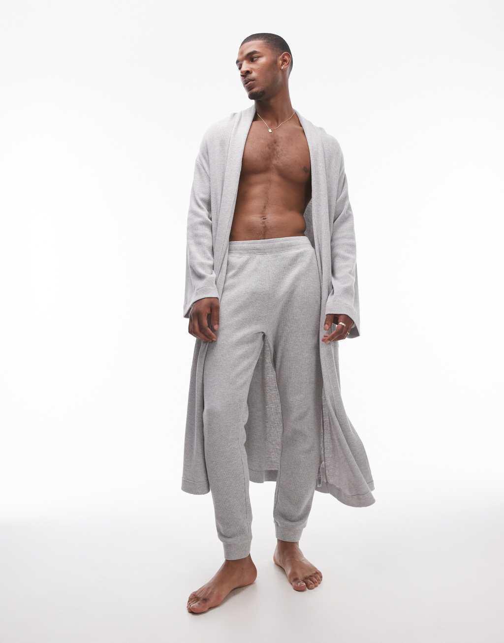 Topman lounge waffle robe in light gray Product Image