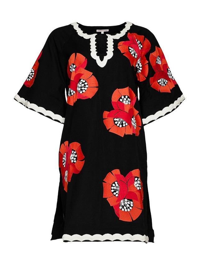 Womens Charming Floral Embroidered Cotton-Blend Minidress Product Image