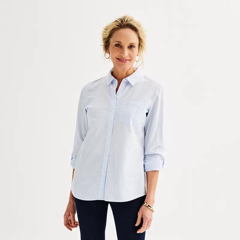 Petite Croft & Barrow Essential One Pocket Button Down Shirt, Womens Product Image