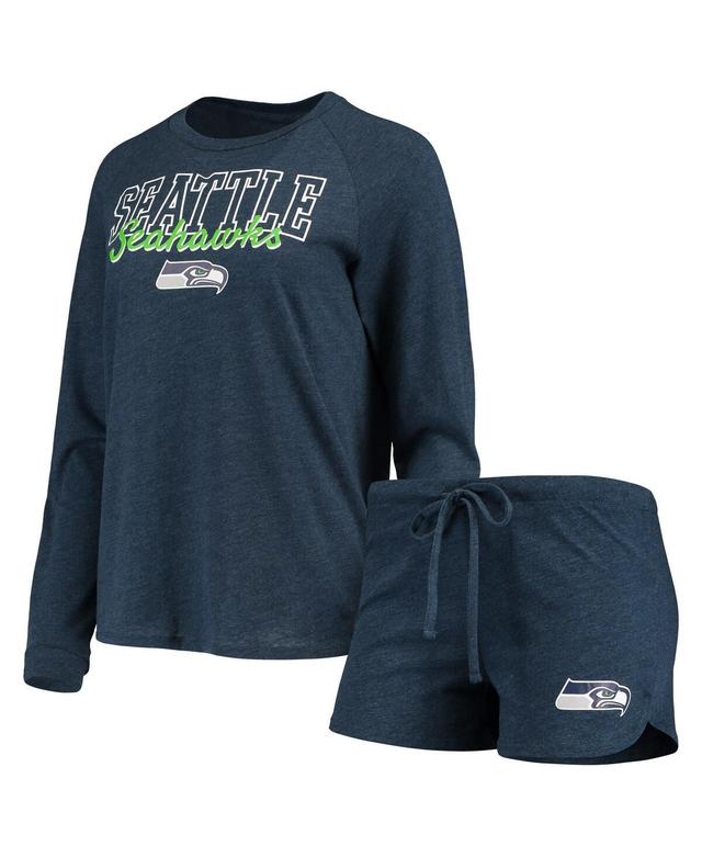 Womens Concepts Sport College Seattle Seahawks Meter Knit Long Sleeve Raglan Top & Shorts Sleep Set Blue Product Image