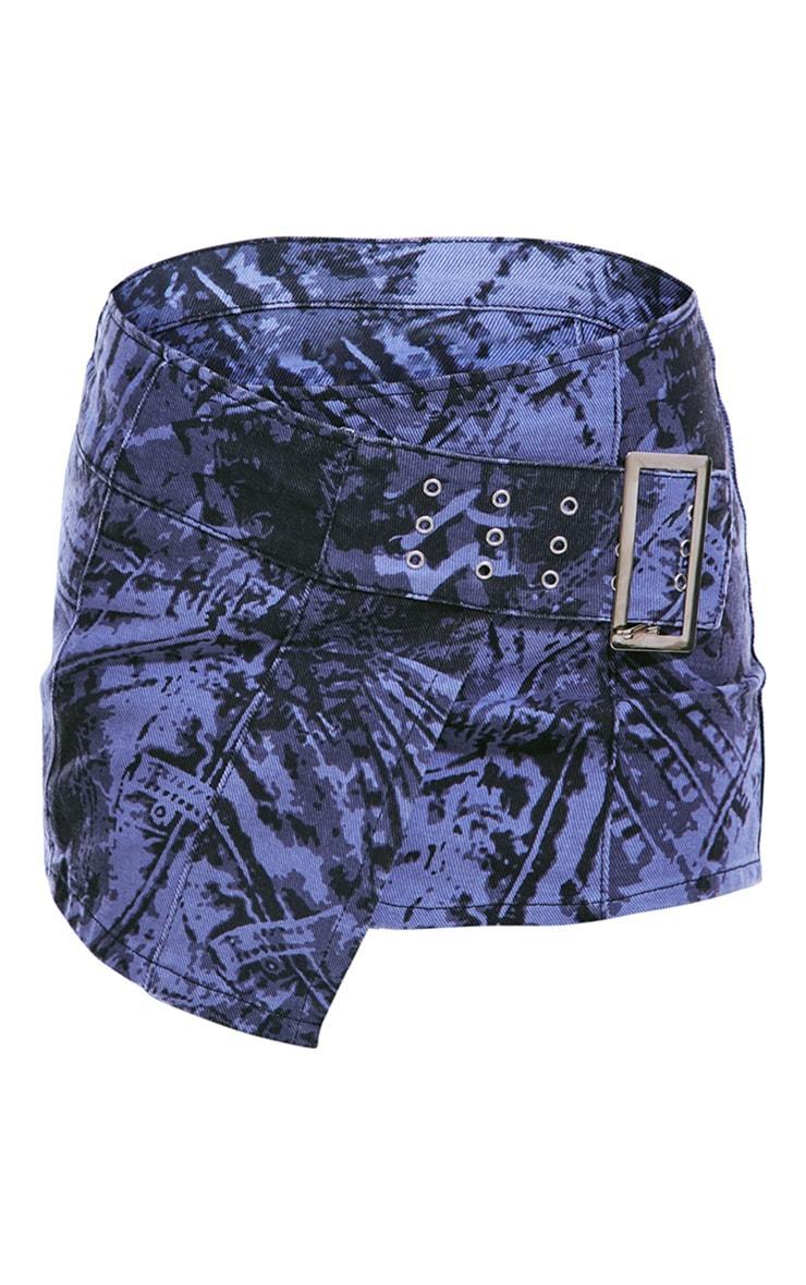 Blue Jeans Print Belted Micro Mini Denim Skirt Product Image