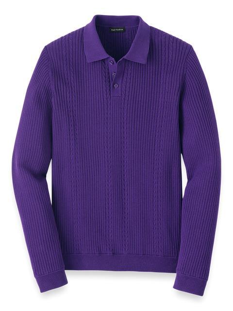 Cotton Three Button Polo - Purple Product Image