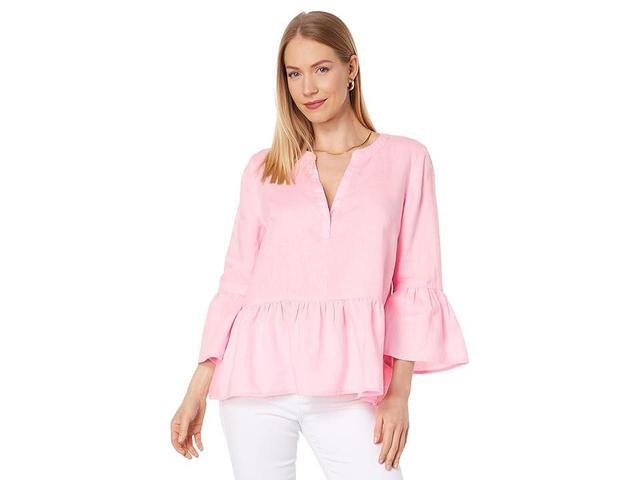 Lilly Pulitzer 3/4 Sleeve Bekah Linen Top (Pink Blossom) Women's Blouse Product Image