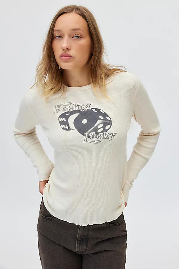 Feeling Lucky Graphic Long Sleeve Thermal Tee Womens at Urban Outfitters Product Image