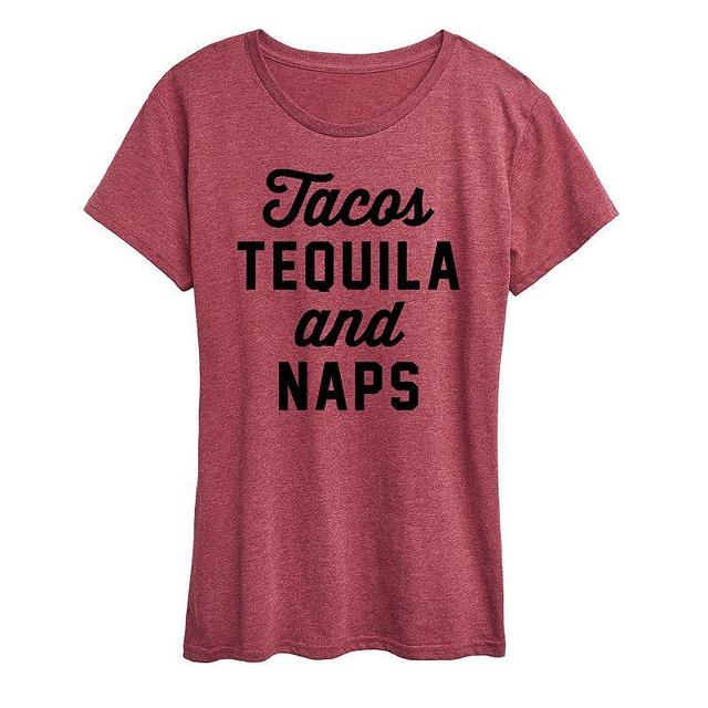 Womens Tacos Tequila And Naps Graphic Tee Grey Dark Red Product Image