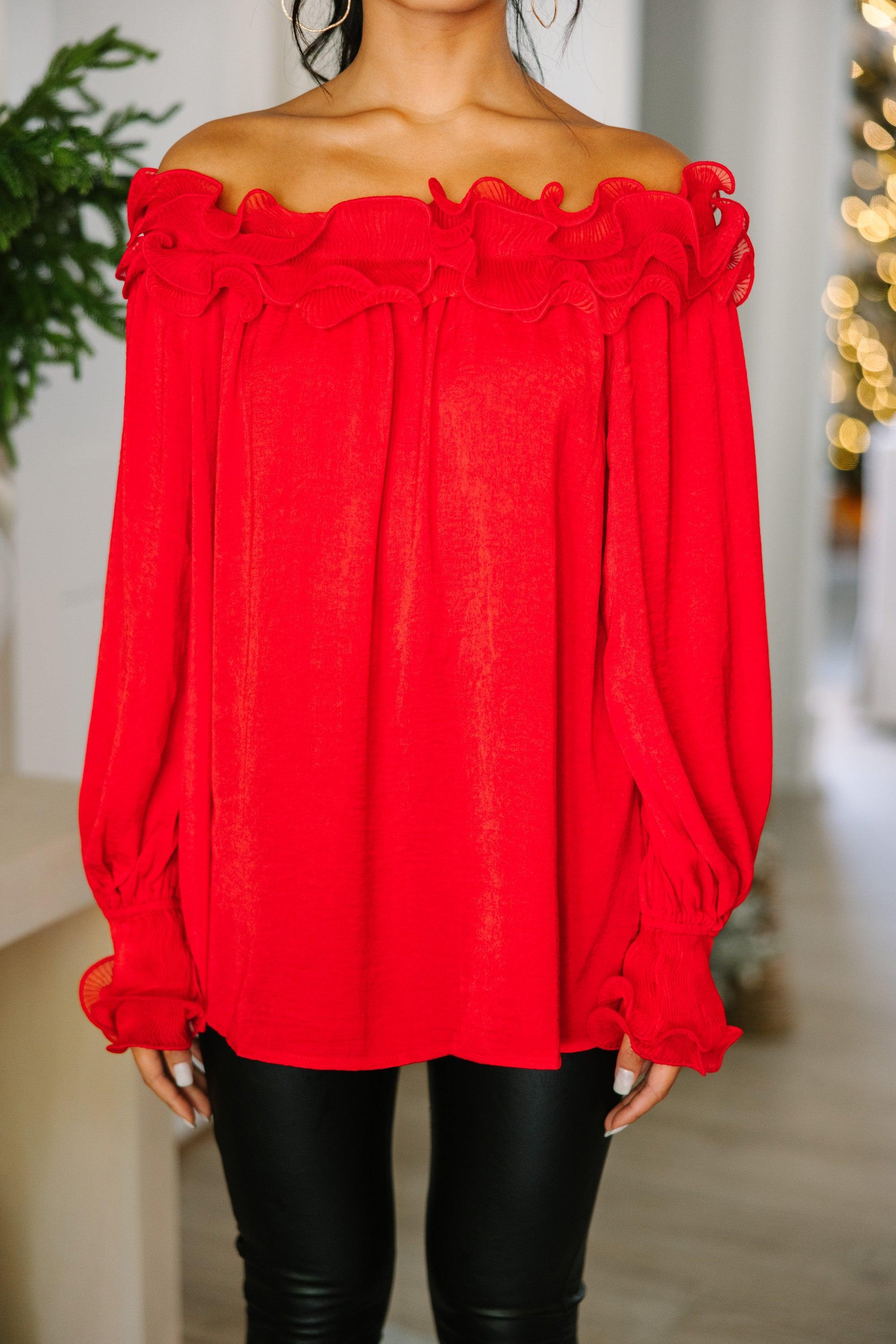 Offer Your Love Red Ruffled Blouse Female Product Image