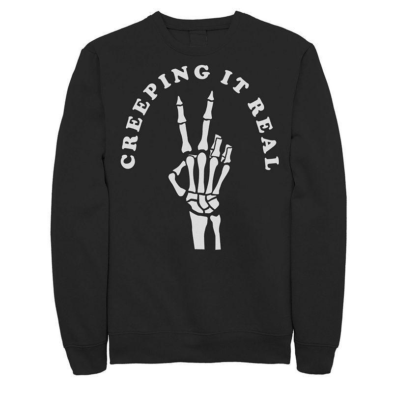 Mens Creeping It Real Skeleton Peace Sign Sweatshirt, Mens Product Image