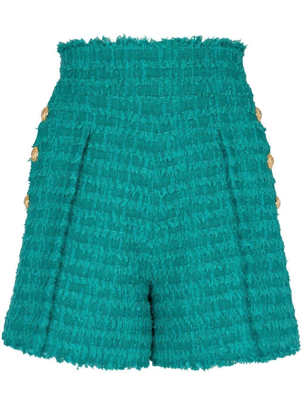 High Waist Tweed Mini Shorts In Green Product Image