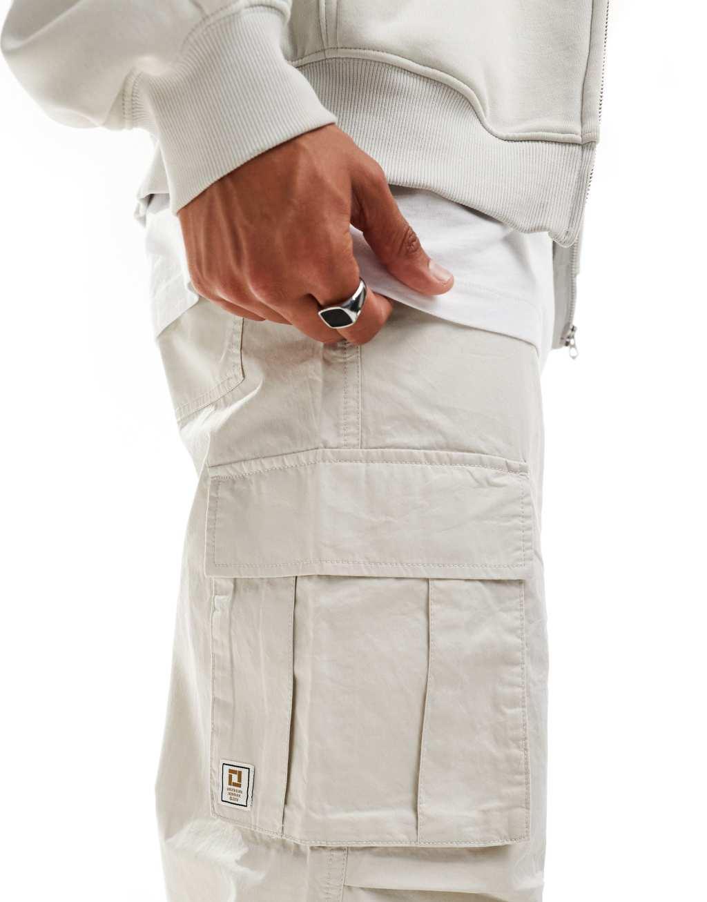 ONLY & SONS loose fit cargo with belt detail in stone Product Image