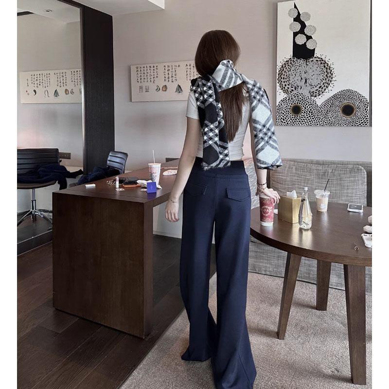 Drawstring Waist Plain Wide Leg Sweatpants Product Image