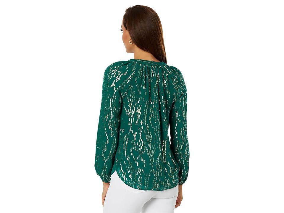 Lilly Pulitzer Saige Long Sleeve Silk Top (Evergreen Fish Clip Chiffon) Women's Clothing Product Image