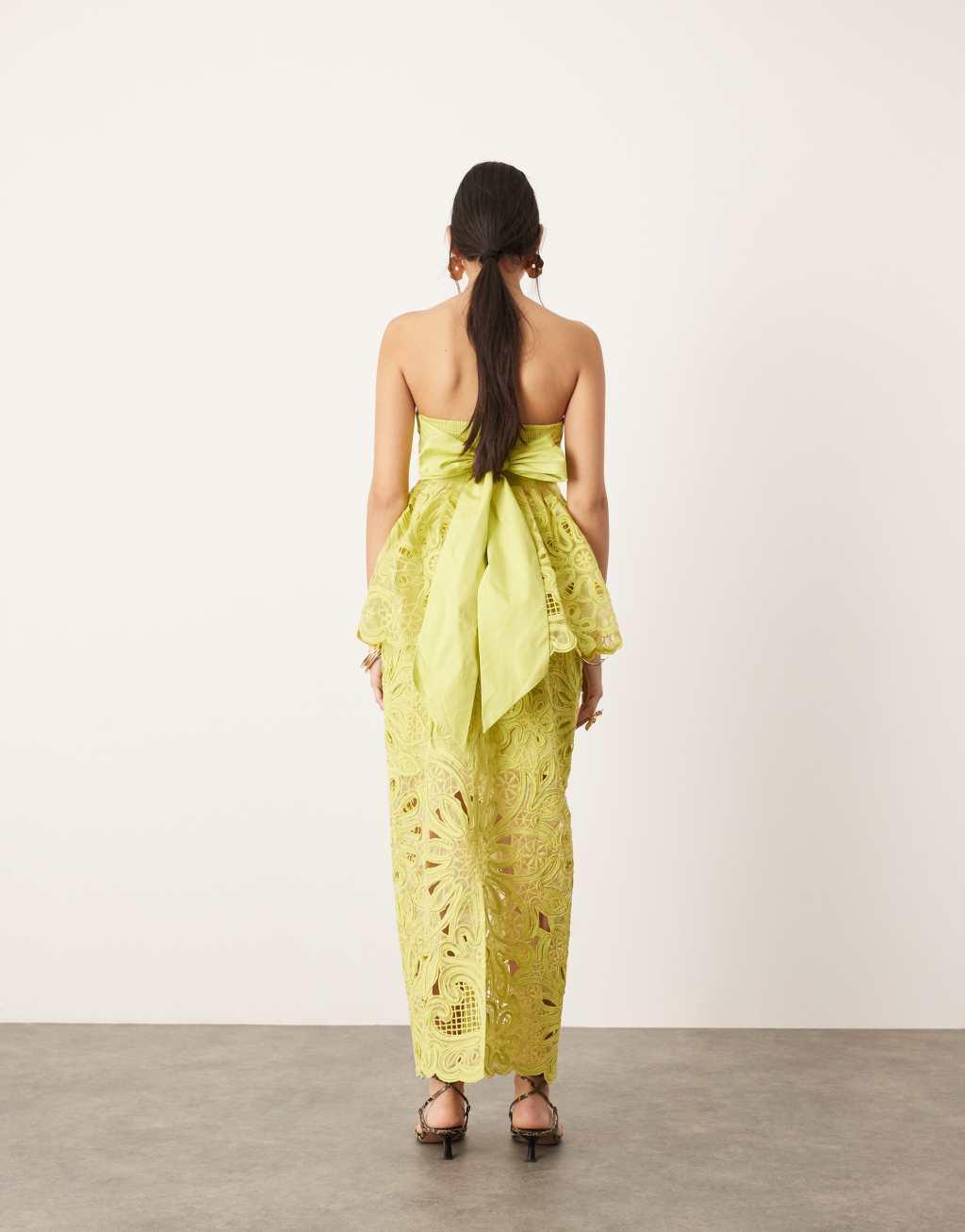 ASOS EDITION floral cornelli column midi skirt in lime - part of a set Product Image