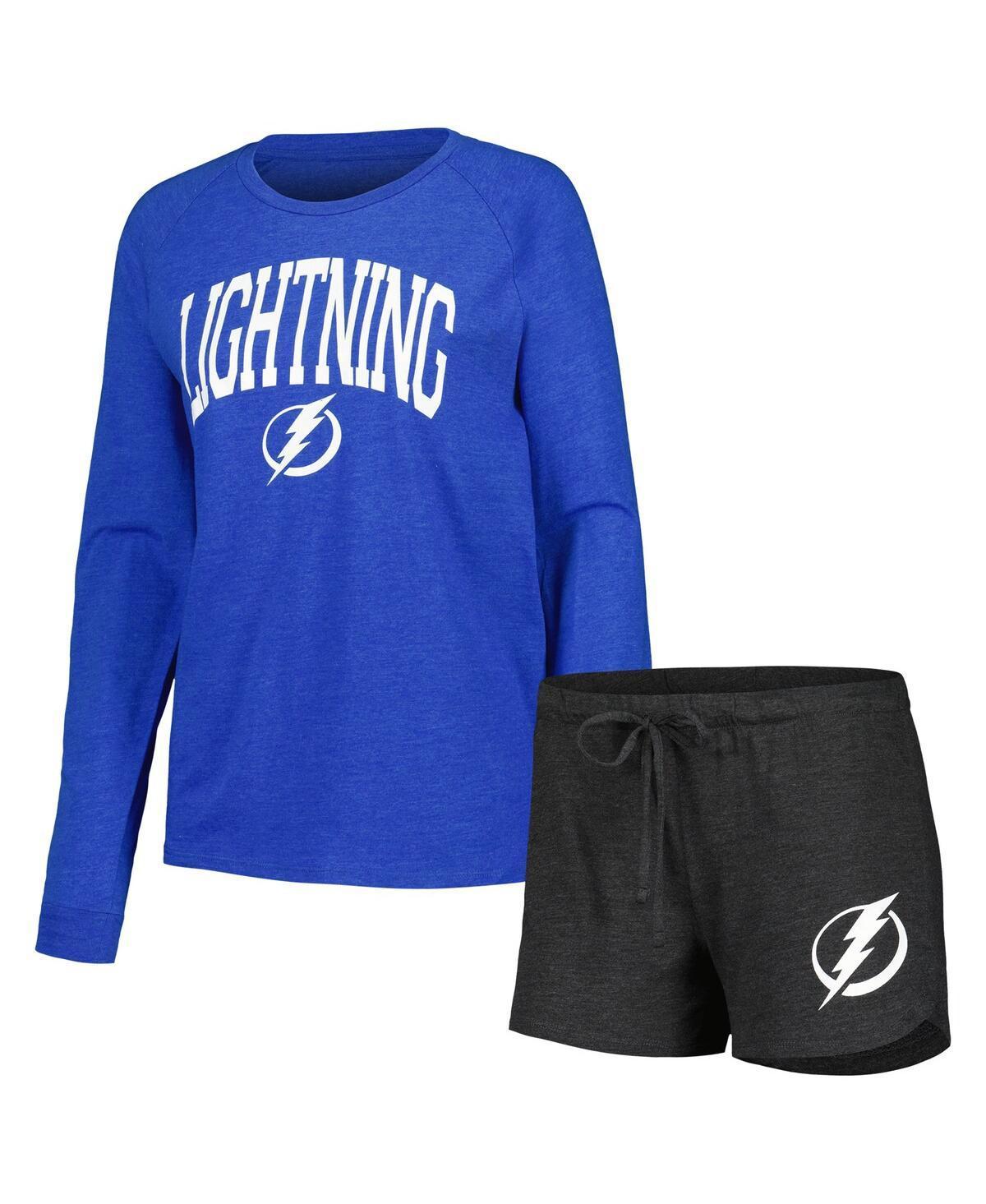 Womens Concepts Sport Blue Tampa Bay Lightning Meter Knit Long Sleeve Raglan Top & Shorts Sleep Set Product Image