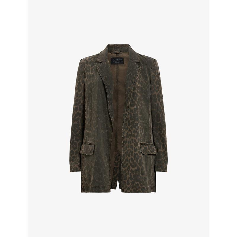 Aleida Leopard Print Denim Blazer In Leopard Green Product Image