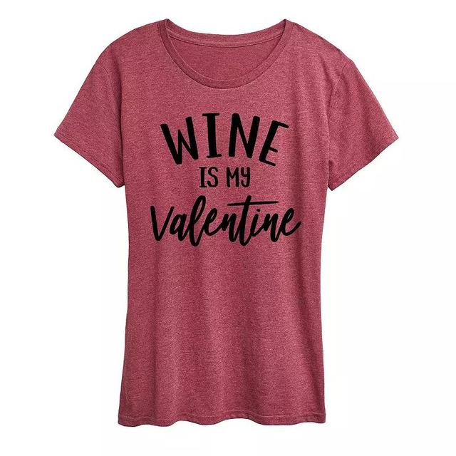 Womens Wine Is My Valentine Graphic Tee Grey Dark Red Product Image