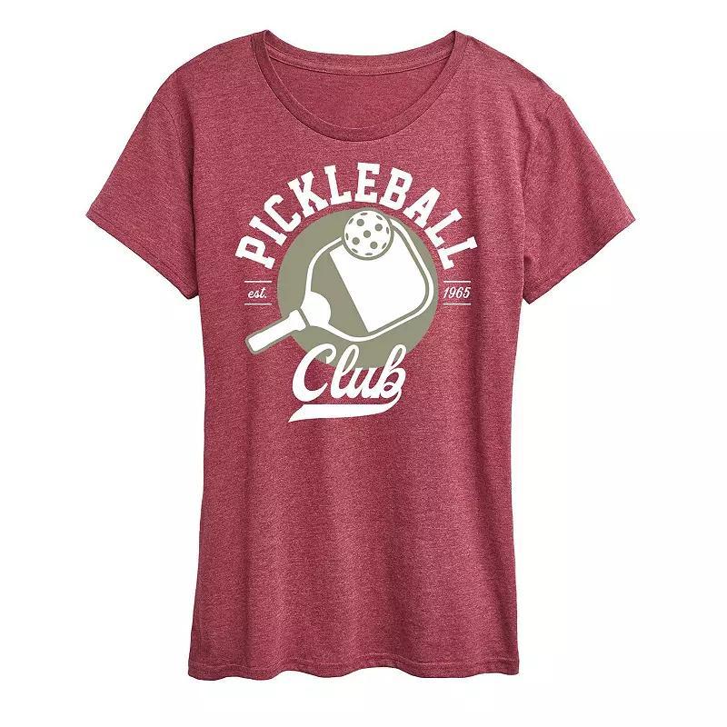 Plus Pickleball Club Graphic Tee, Womens Grey Dark Red Product Image