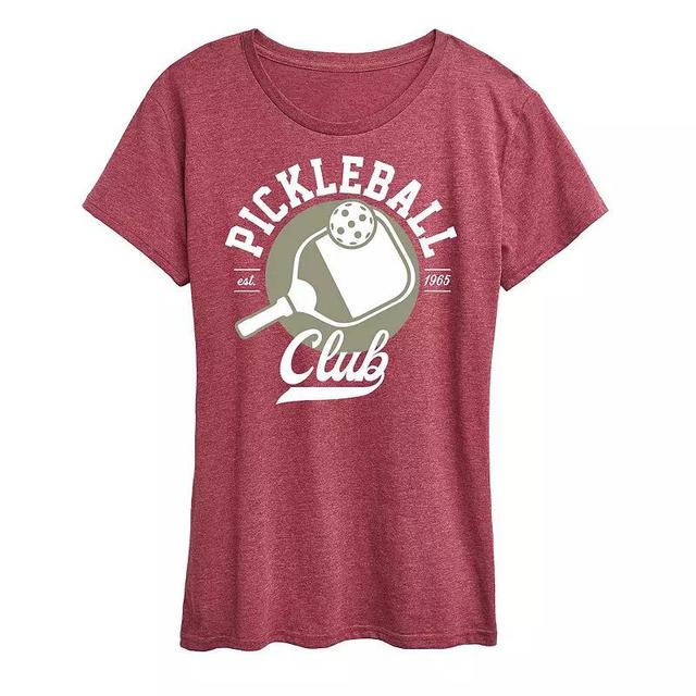 Plus Pickleball Club Graphic Tee, Womens Grey Dark Red Product Image