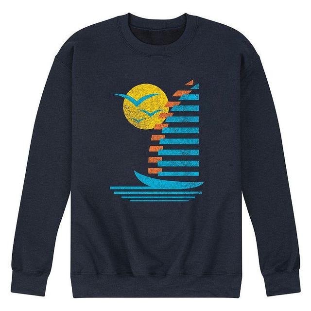 Mens Sailboats Gulls Retro Fleece Sweatshirt Blue Product Image