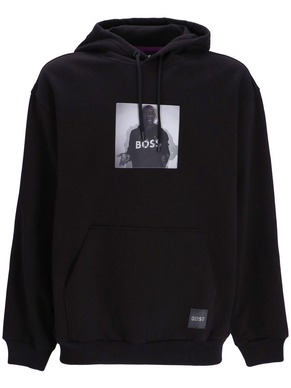 Boss X Khaby Relaxed-fit Cotton-blend Hoodie With Lenticular Artwork In Black Product Image