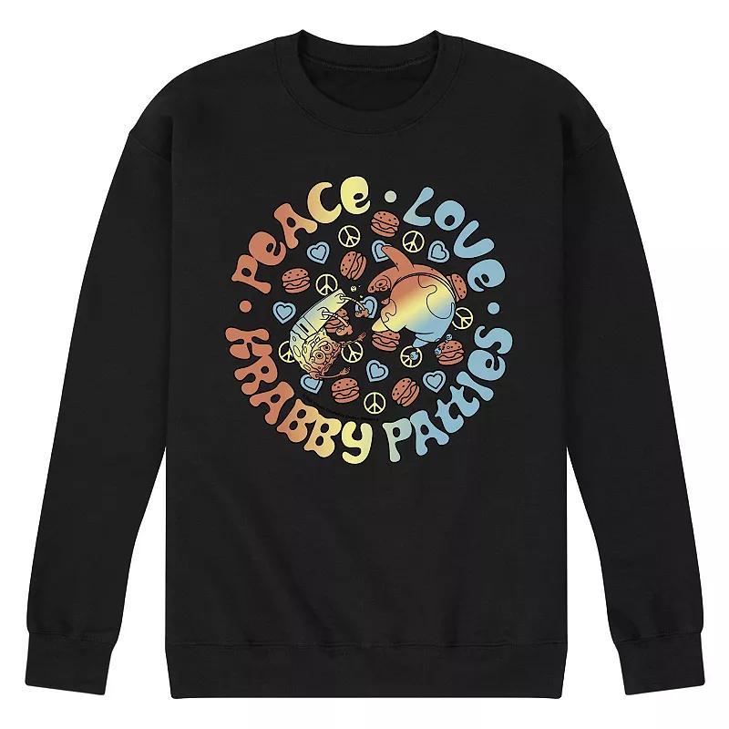 Mens SpongeBob SquarePants Peace Love Fleece Sweatshirt Product Image